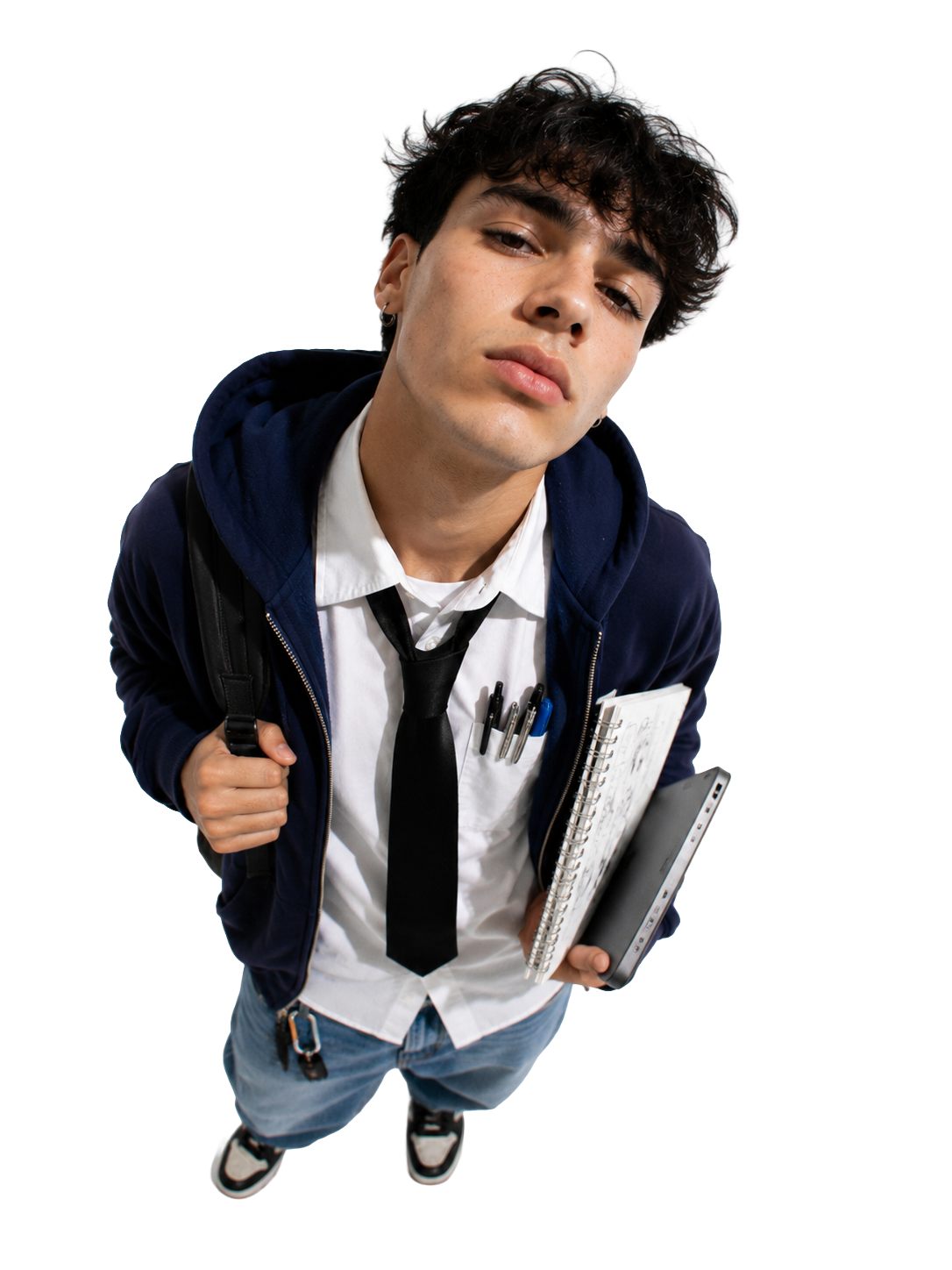 Studente con quaderno e matita